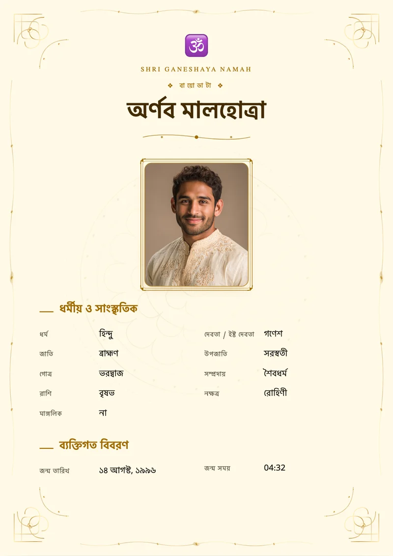 Golden Mandala marriage biodata template