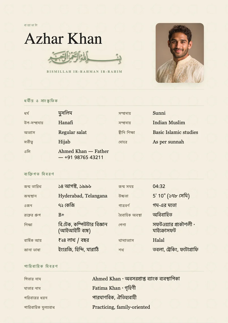 Madinah Ivory marriage biodata template