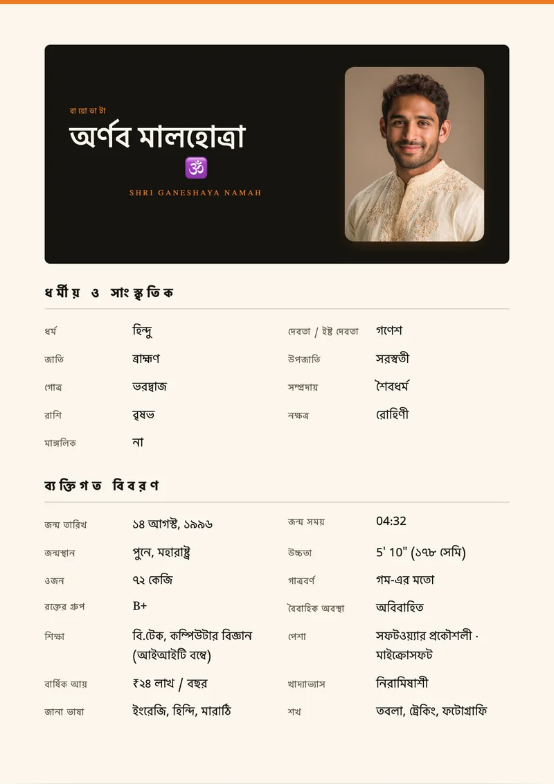 Modern Editorial marriage biodata template