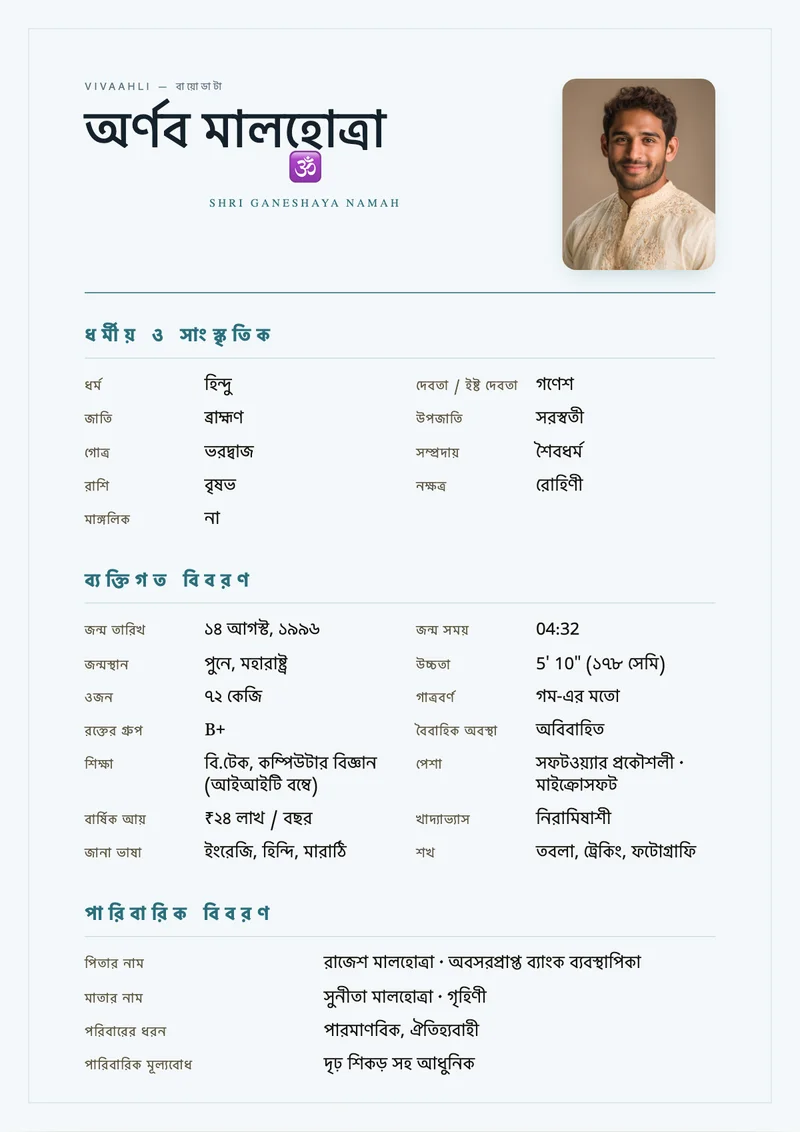White Sea marriage biodata template
