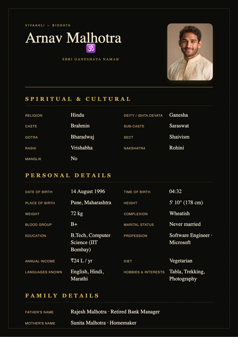 Black Gold marriage biodata template