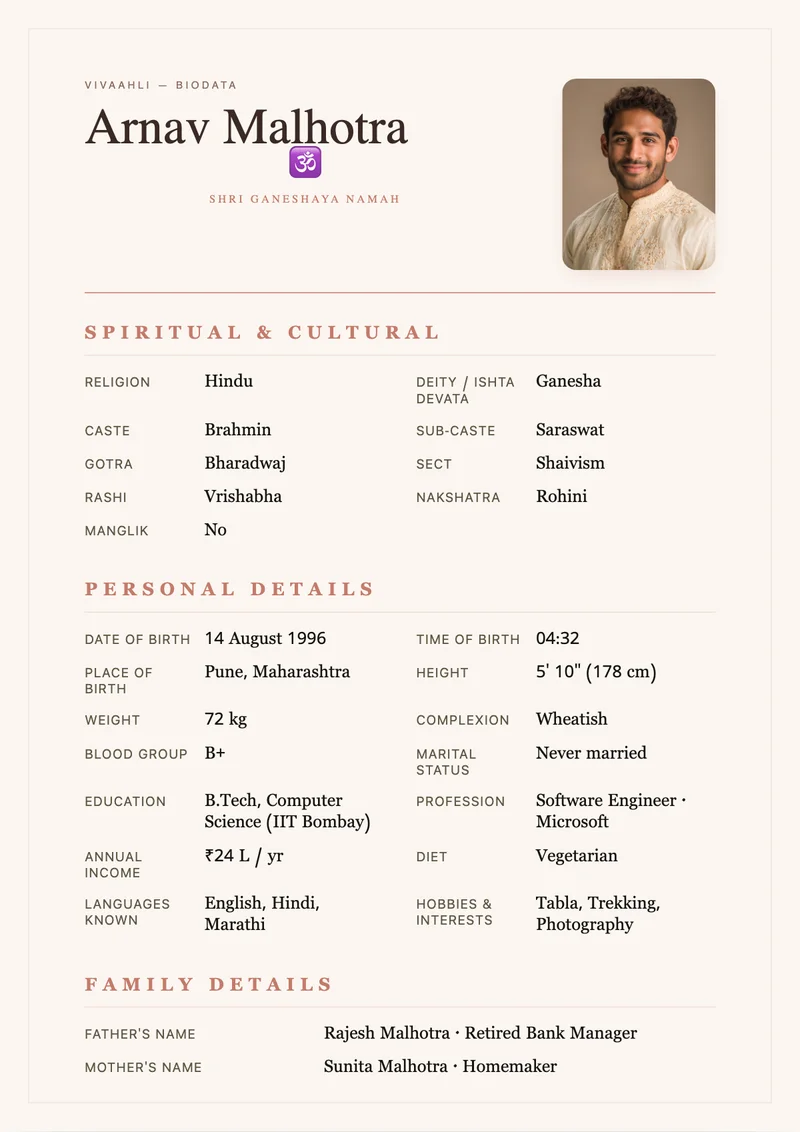 Blush Clay marriage biodata template