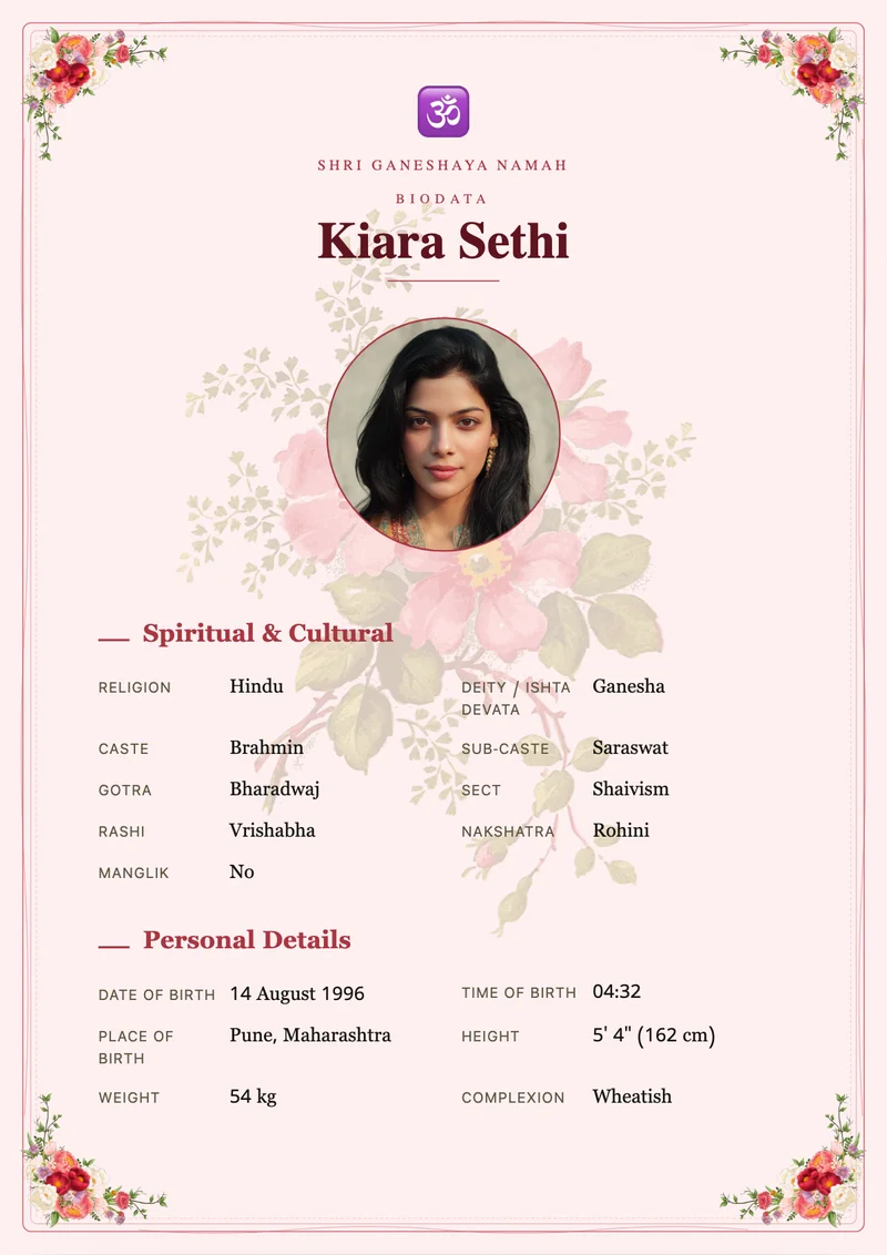 Botanical Rose marriage biodata template