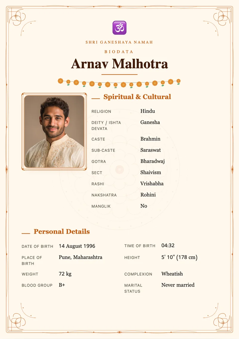 Classic Saffron marriage biodata template