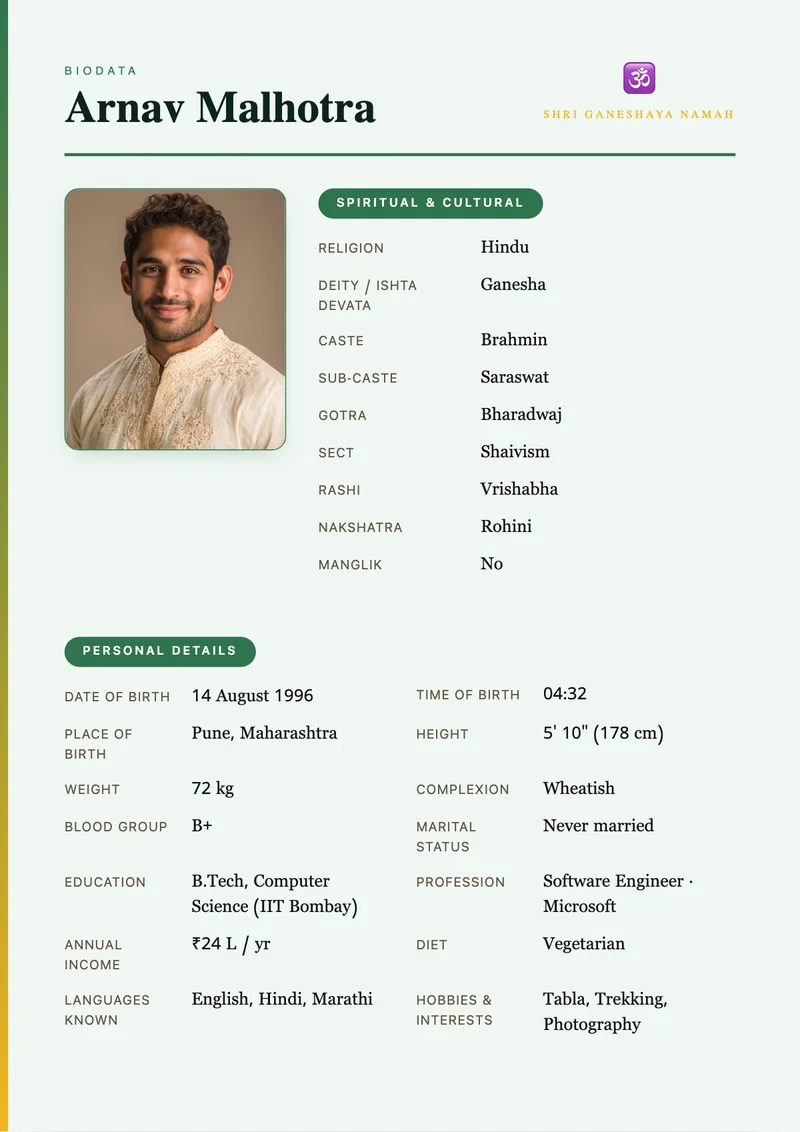 Contemporary Grid marriage biodata template
