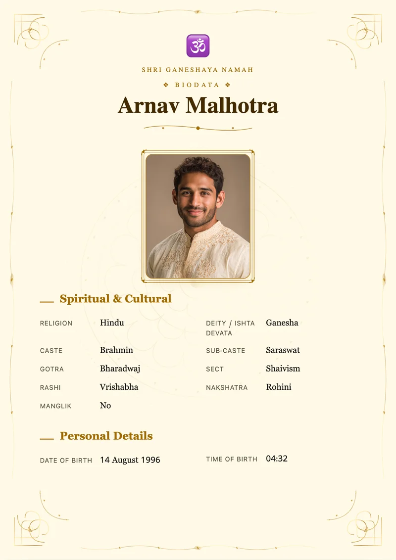 Golden Mandala marriage biodata template