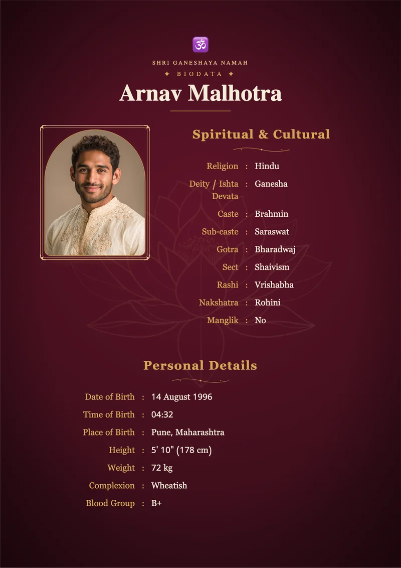 Imperial Maroon marriage biodata template