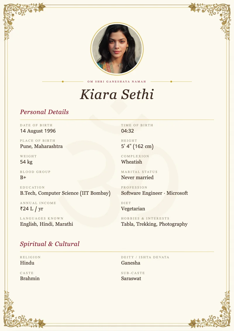 Ivory Grace marriage biodata template