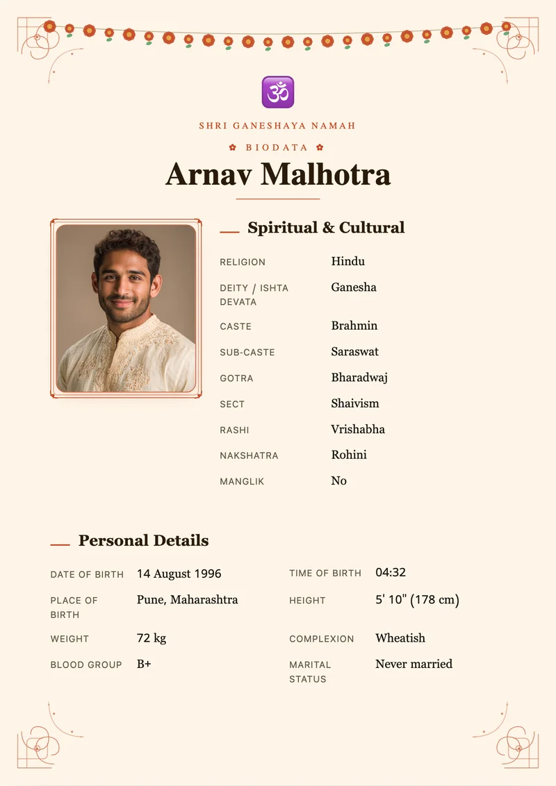 Marigold Garland marriage biodata template