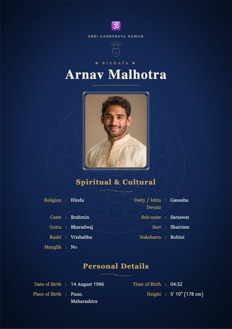 Midnight Mandala marriage biodata template