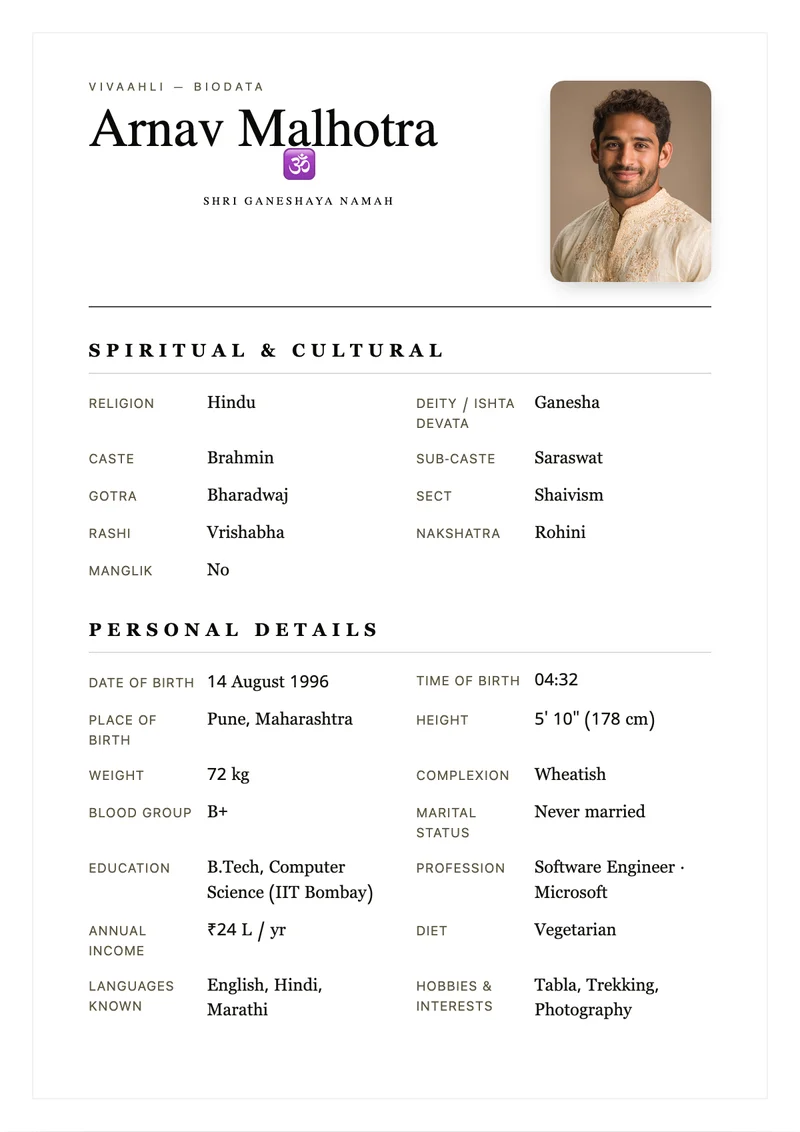 Minimal Noir marriage biodata template