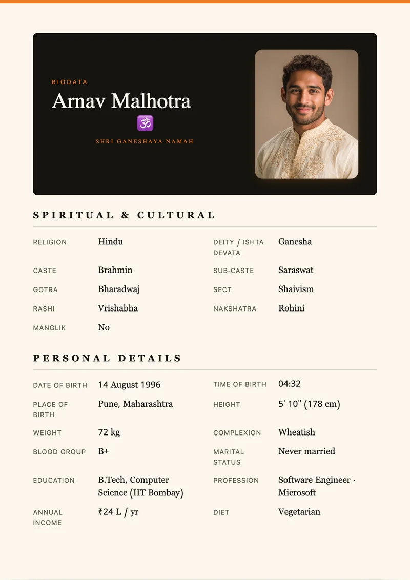 Modern Editorial marriage biodata template