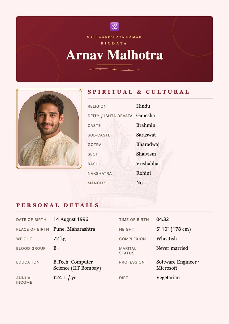 Regal Crimson marriage biodata template