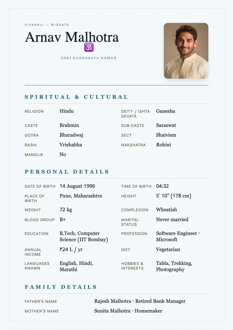 White Sea marriage biodata template
