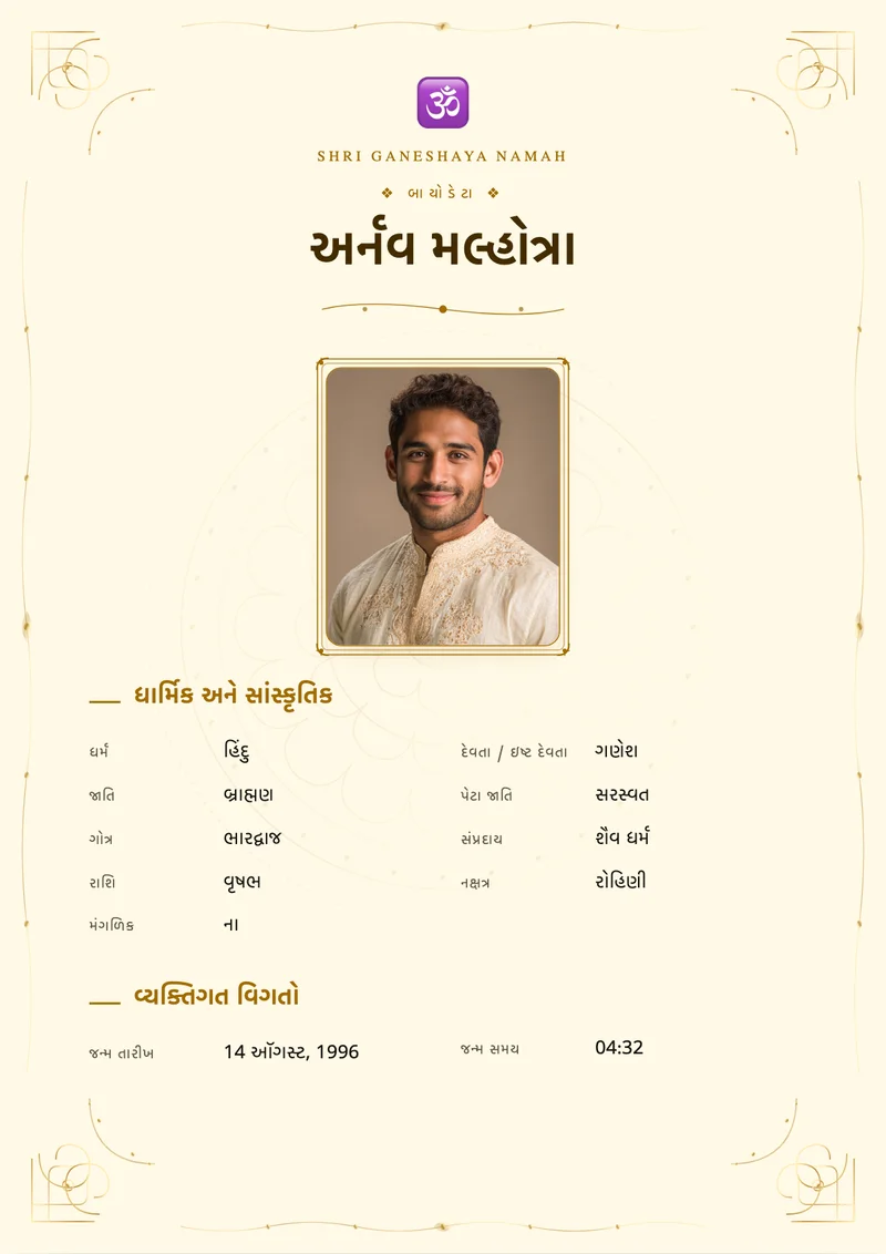 Golden Mandala marriage biodata template