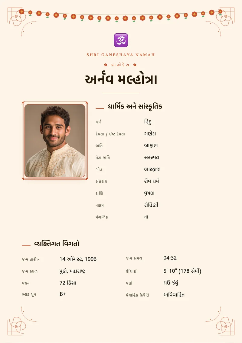 Marigold Garland marriage biodata template