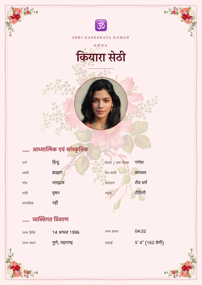 Botanical Rose marriage biodata template