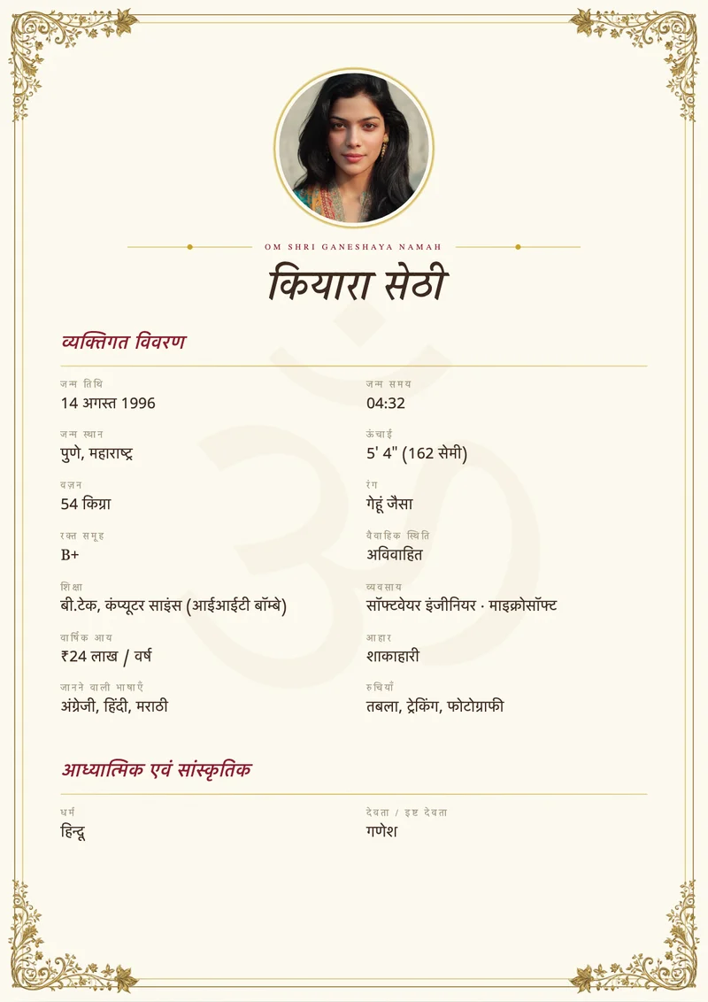 Ivory Grace marriage biodata template