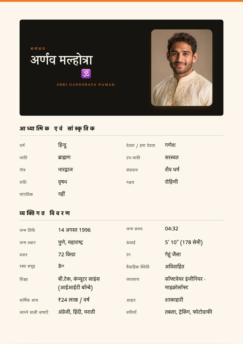 Modern Editorial marriage biodata template