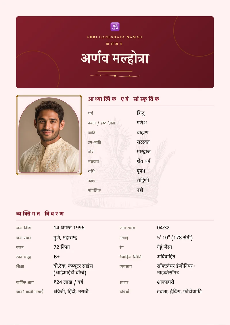 Regal Crimson marriage biodata template