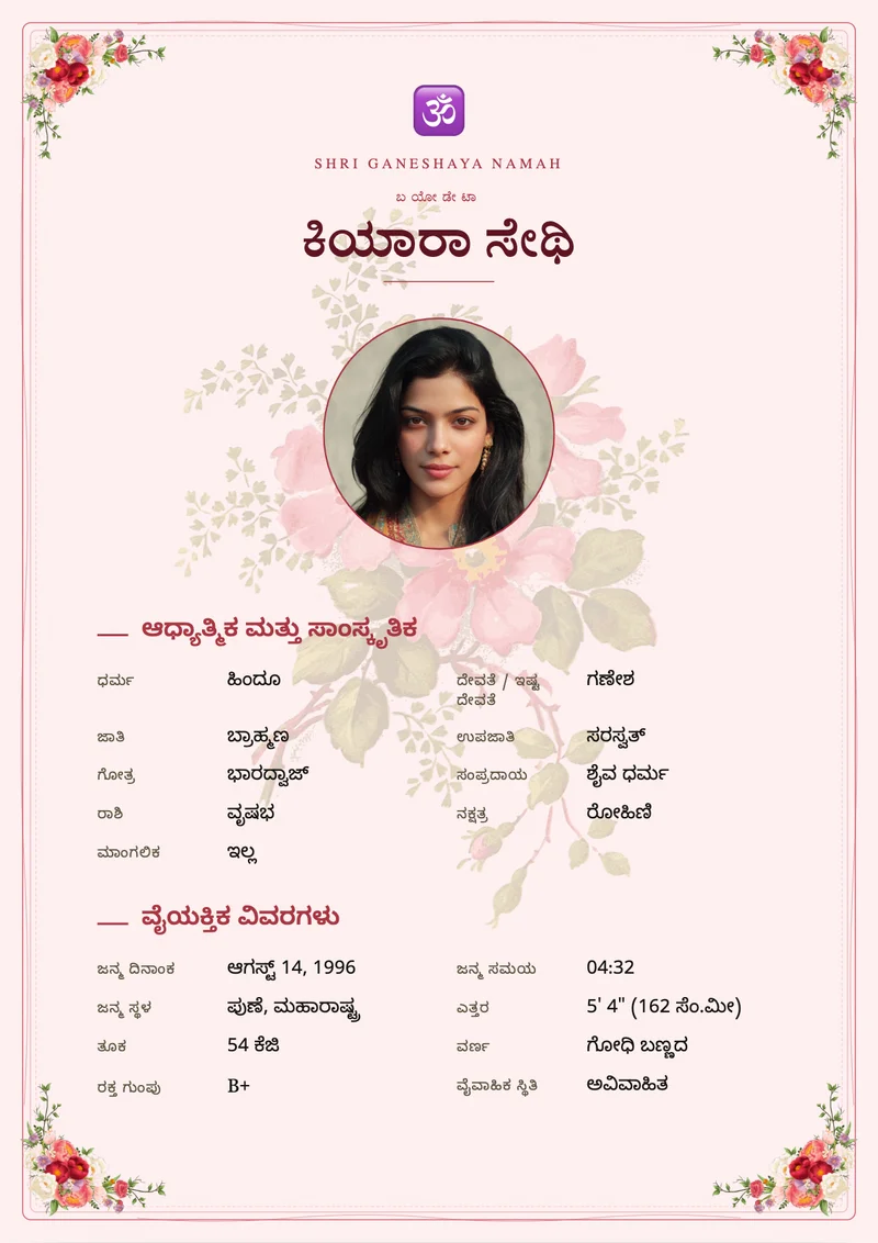 Botanical Rose marriage biodata template