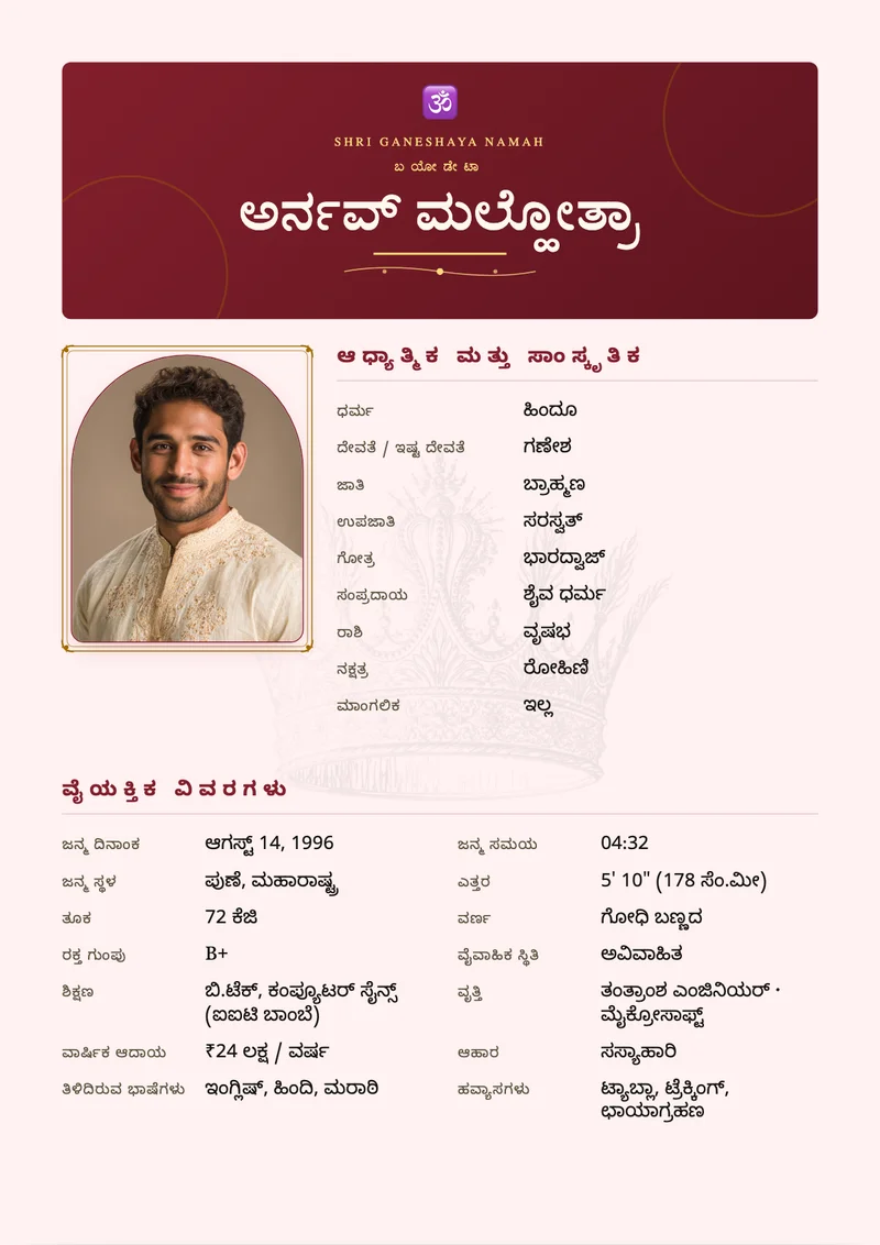 Regal Crimson marriage biodata template