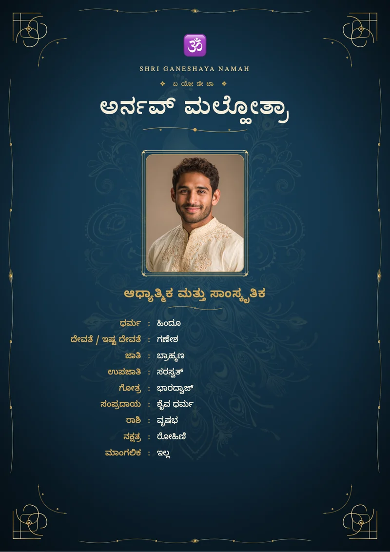 Royal Peacock marriage biodata template