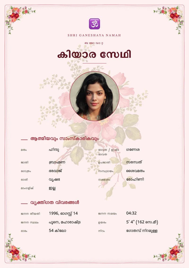 Botanical Rose marriage biodata template