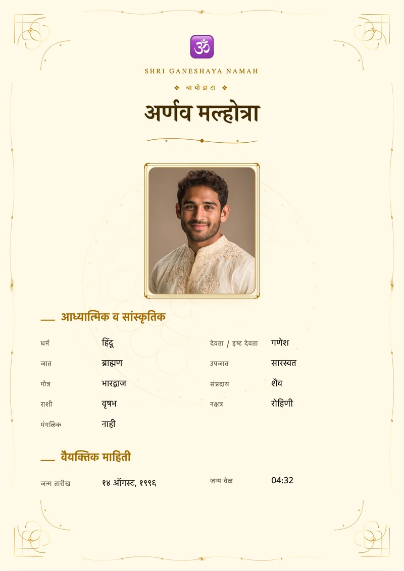 Golden Mandala marriage biodata template