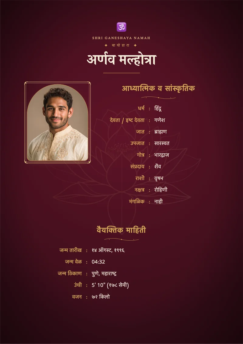Imperial Maroon marriage biodata template