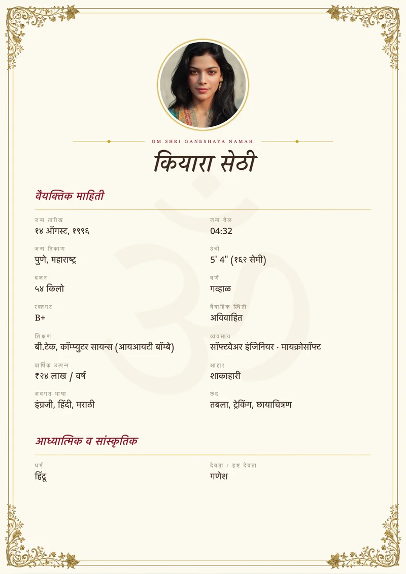 Ivory Grace marriage biodata template