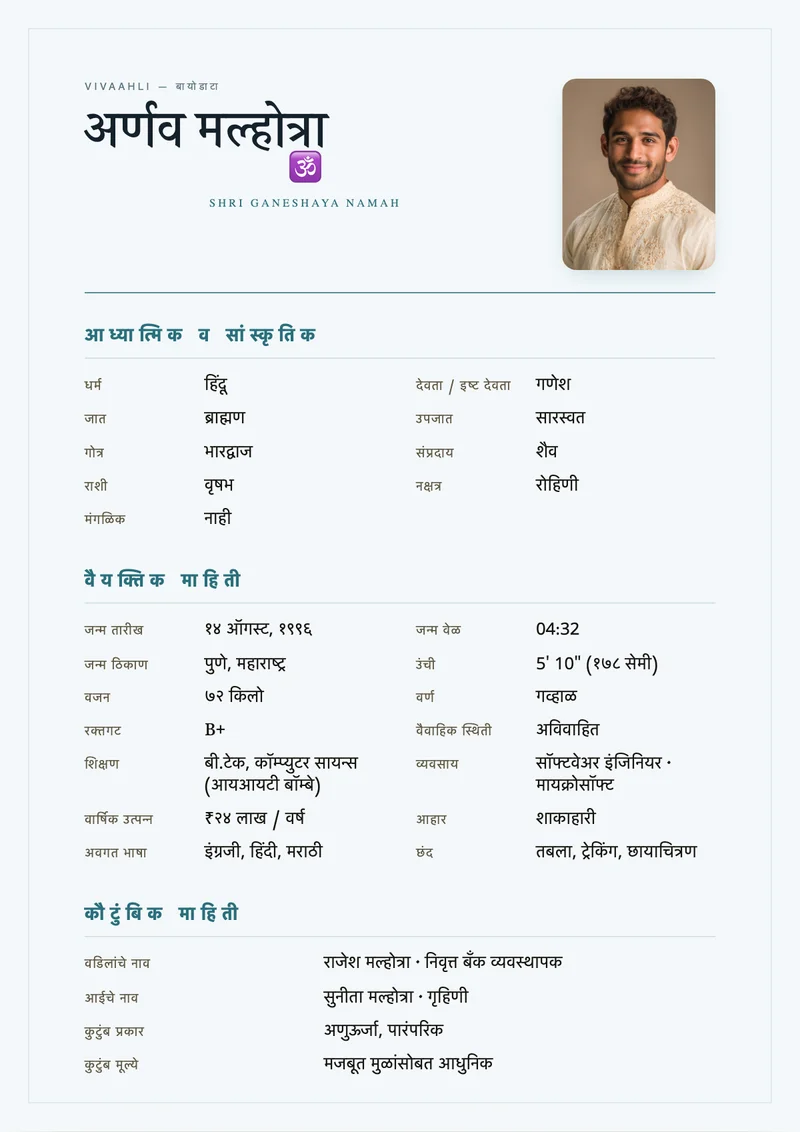 White Sea marriage biodata template