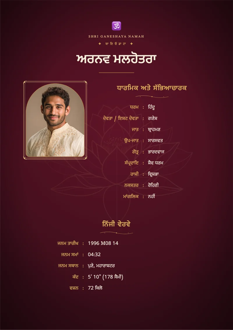 Imperial Maroon marriage biodata template