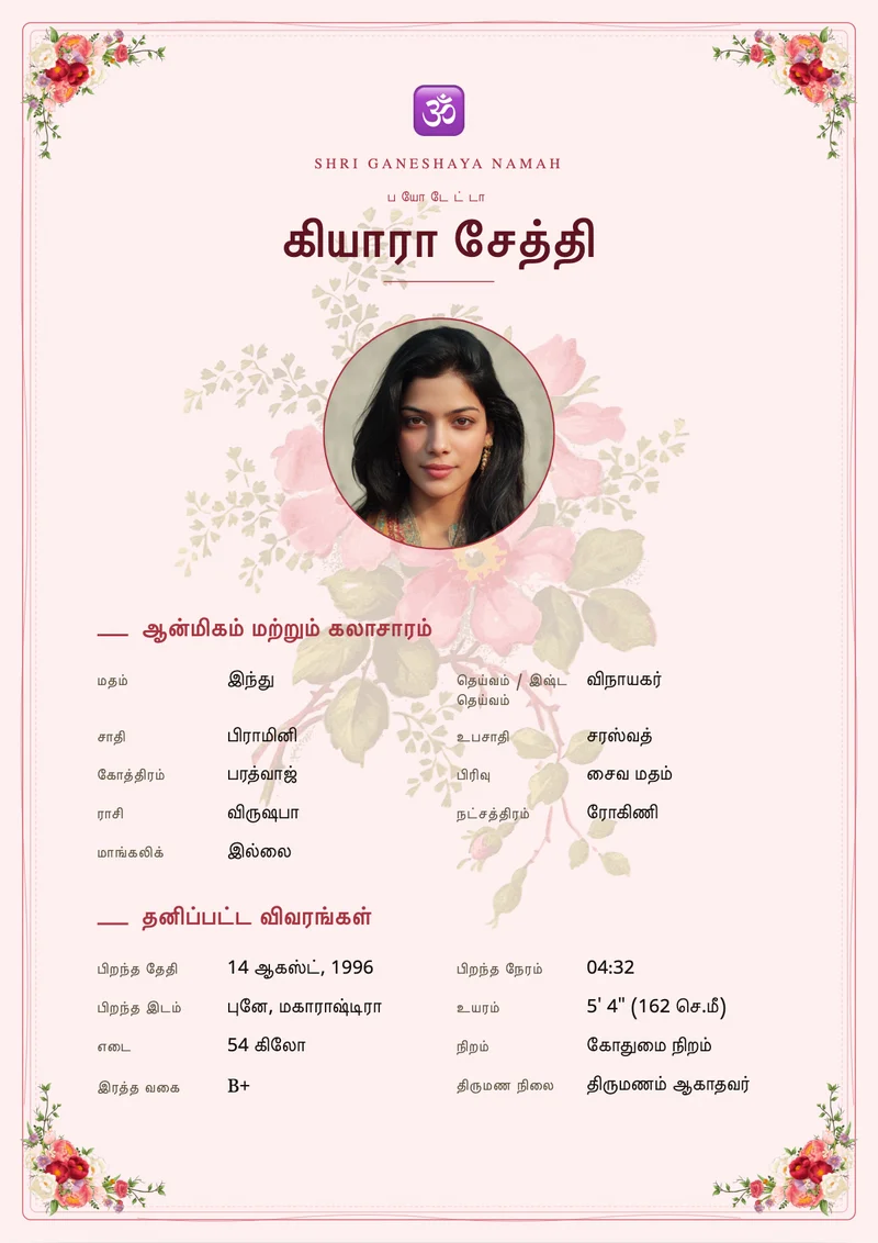 Botanical Rose marriage biodata template