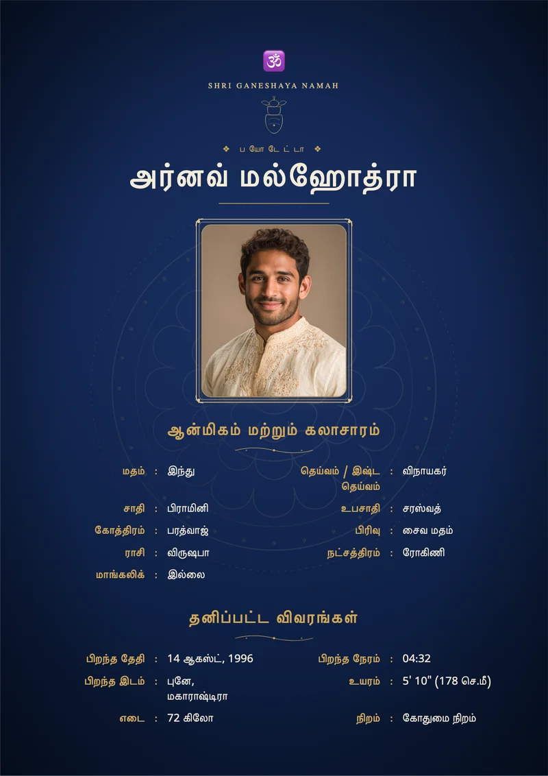 Midnight Mandala marriage biodata template