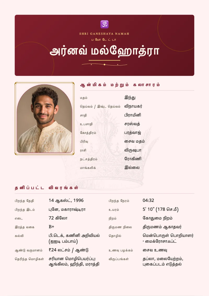 Regal Crimson marriage biodata template